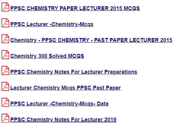 PPSC Lecturer of Chemistry Solved Past Papers, books pdf and Test Preparation Data