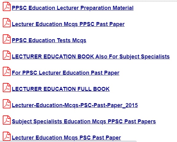 PPSC Lecturer of (Education) Solved Past Papers, Books & Test Preparation Data pdf