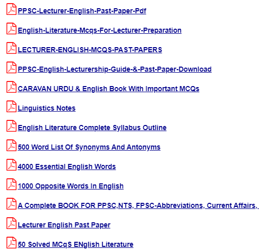 PPSC Lecturer of (English) Solved Past Papers, Books & Test Preparation Data pdf