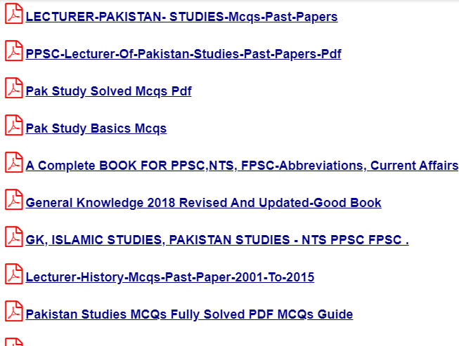 PPSC Lecturer of (Pak-study) Solved Past Papers, Books & Test Preparation Data pdf