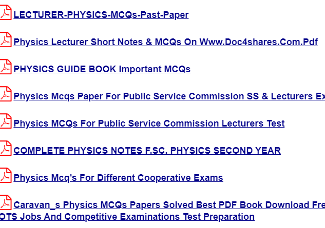 PPSC lecturer (Physics) Test Preparation Data, Past Papers