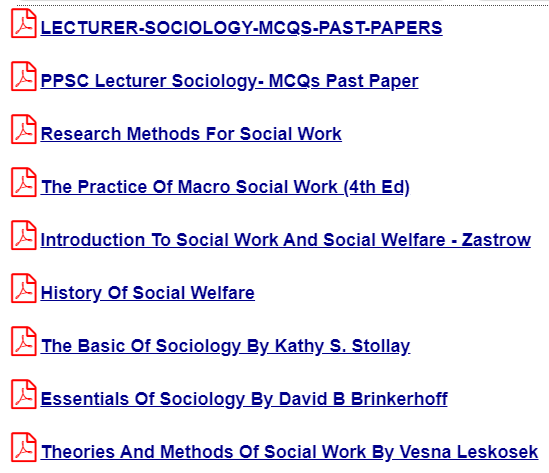 PPSC Lecturer of (Sociology & Social Work) Solved Past Papers, Books & Test Preparation Data pdf