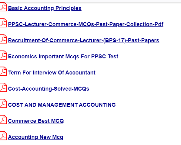 PPSC Lecturer of (Commerce) Solved Past Papers, Books & Test Preparation Data pdf