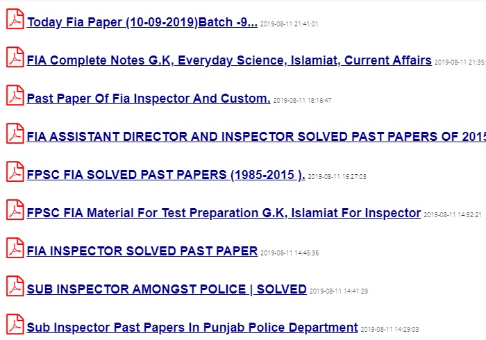 FIA SUB INSPECTOR PAST PAPERS And Preparation Data