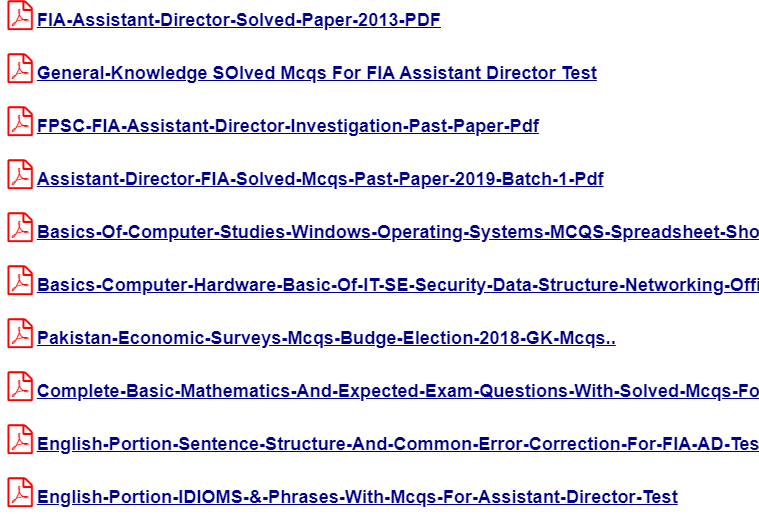 FPSC A.D Assistant Director Investigation FIA Past Papers & Test Preparation Data