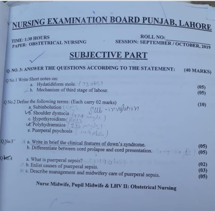 LHV Past Papers Nursing Exam Board Lahore 2004, 2014 Pdf